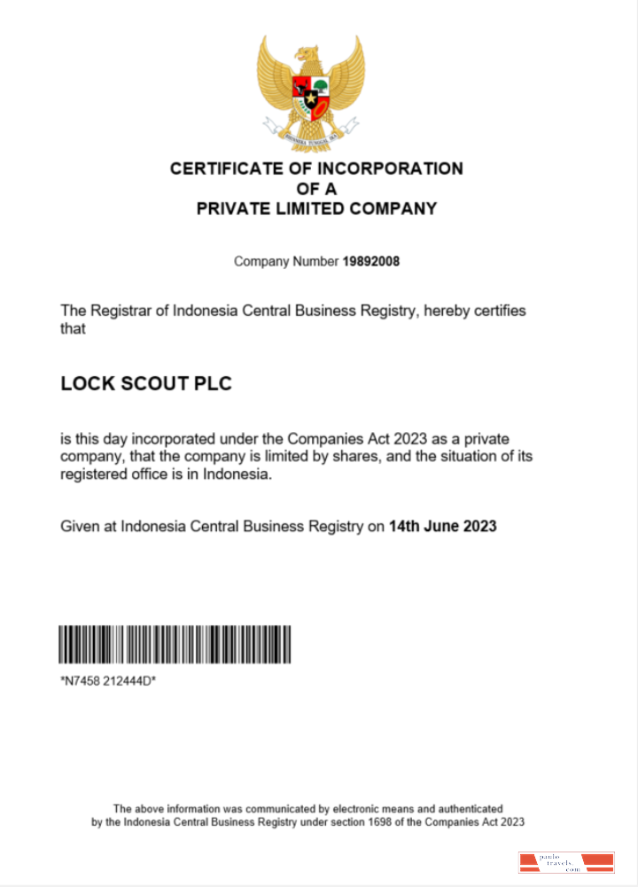 Indonesia certificate of registration Word and PDF template